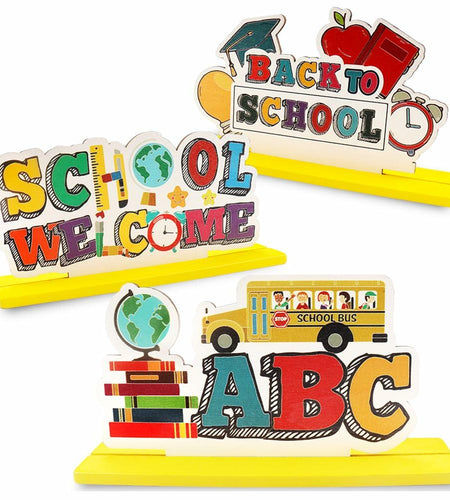 ALIBBON 3 Pieces Wooden Back to School Table Centerpiece Love Books Decor Style1