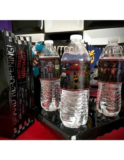 Load image into Gallery viewer, Valentina Buck Fnaf Water Bottle Labels Birthday Party Supplies Black 20 Count
