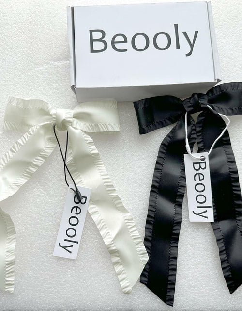 Load image into Gallery viewer, Beooly Hair Bows 2PCS Metal Hair Clips Beige Black Large Barrettes
