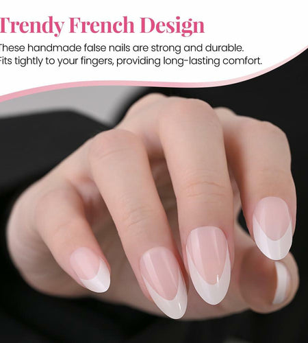 Stbisen Pink French Tip Press On Nails Almond Short Glossy Gel 30Pcs