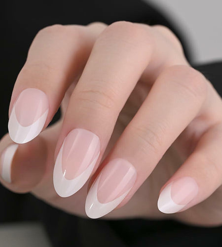 Stbisen Pink French Tip Press On Nails Almond Short Glossy Gel 30Pcs