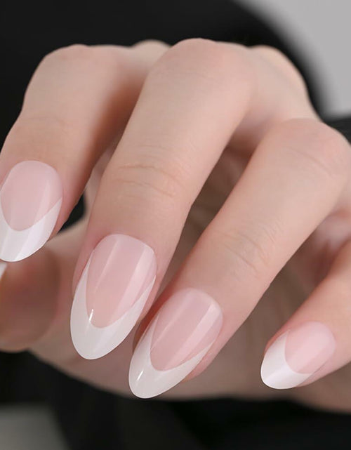 Load image into Gallery viewer, Stbisen Pink French Tip Press On Nails Almond Short Glossy Gel 30Pcs
