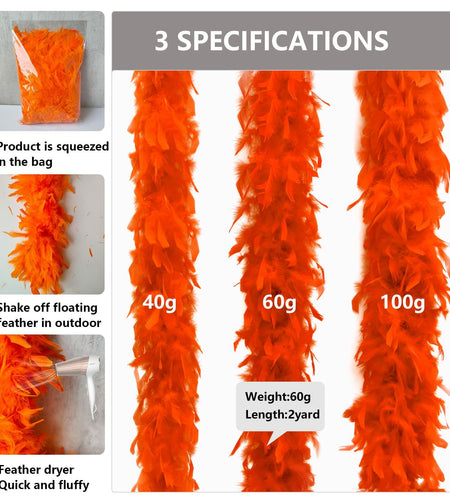 THARAHT Orange Chandelle Turkey Feather Boa 2 Yards 40g DIY Craft Party