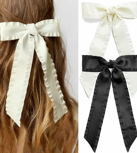 Beooly Hair Bows 2PCS Metal Hair Clips Beige Black Large Barrettes