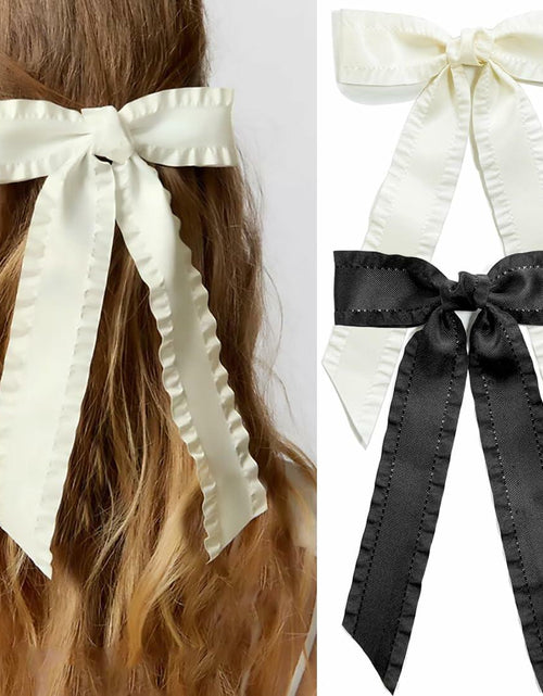 Load image into Gallery viewer, Beooly Hair Bows 2PCS Metal Hair Clips Beige Black Large Barrettes
