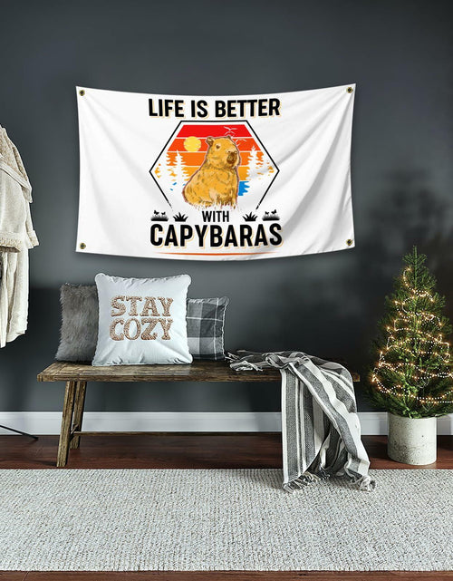 Load image into Gallery viewer, NUCTKP Capybara Life Is Better Wall Tapestry 3x5ft Brass Grommets
