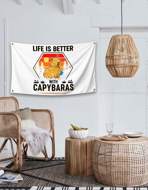 Load image into Gallery viewer, NUCTKP Capybara Life Is Better Wall Tapestry 3x5ft Brass Grommets
