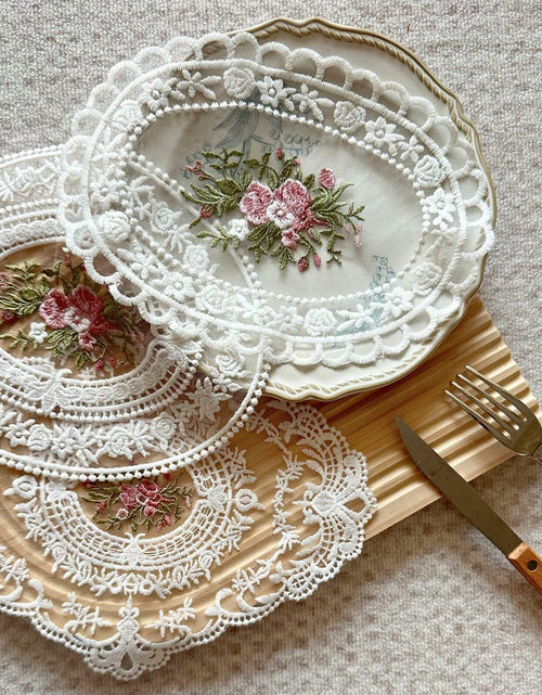 Load image into Gallery viewer, GlimVilo 2 Pack White Cotton Lace Doilies Place Mats Small2 Machine Wash
