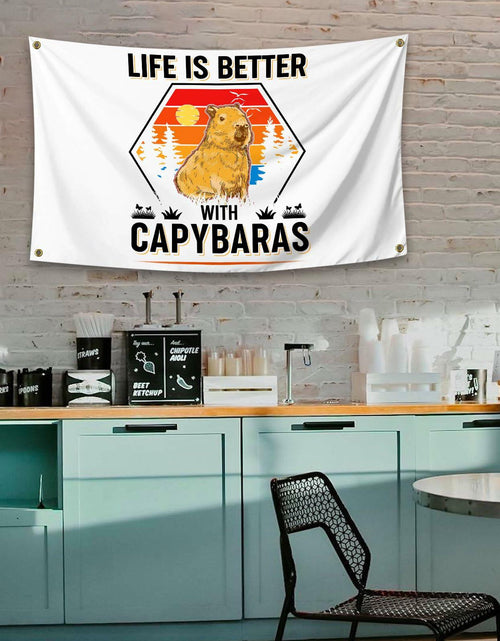 Load image into Gallery viewer, NUCTKP Capybara Life Is Better Wall Tapestry 3x5ft Brass Grommets
