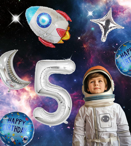 HXOUSE 6Pcs Extra Large Space Balloon Set Rocket Moon Planet 40" No.5