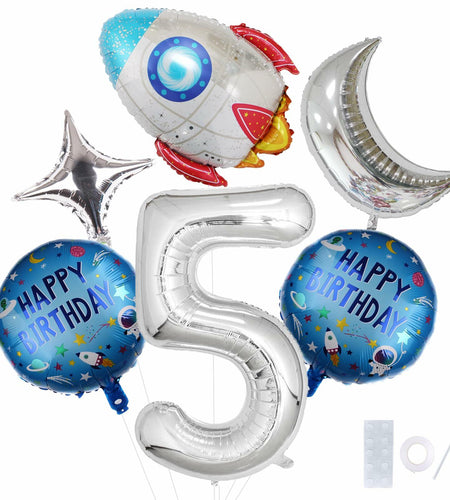 HXOUSE 6Pcs Extra Large Space Balloon Set Rocket Moon Planet 40" No.5