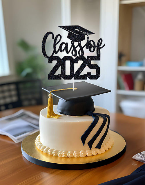 Load image into Gallery viewer, Yotawebery Class of 2025 Cake Topper Graduation Party Decor Black Glitter
