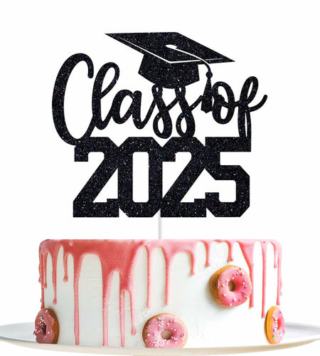 Yotawebery Class of 2025 Cake Topper Graduation Party Decor Black Glitter