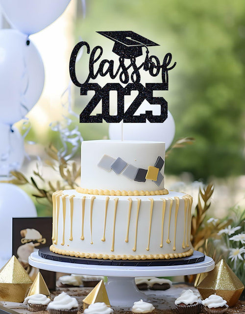 Load image into Gallery viewer, Yotawebery Class of 2025 Cake Topper Graduation Party Decor Black Glitter
