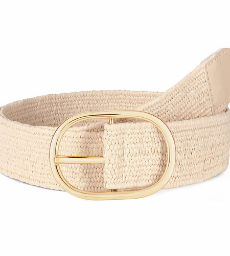 WOWOGO Women Straw Woven Rattan Stretch Belt Boho Beige Waist up to 33" Size