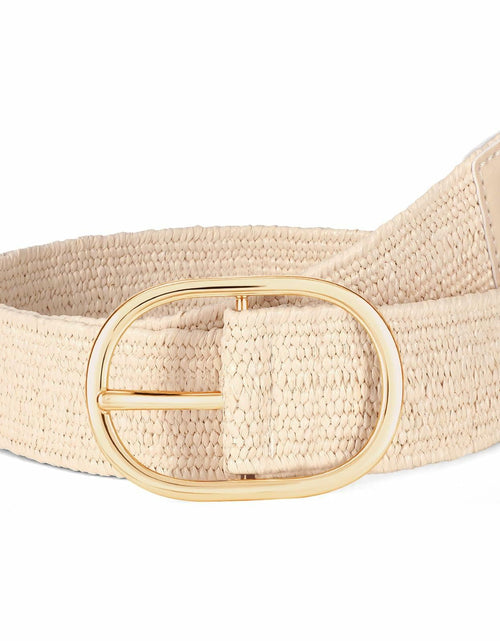Load image into Gallery viewer, WOWOGO Women Straw Woven Rattan Stretch Belt Boho Beige Waist up to 33" Size
