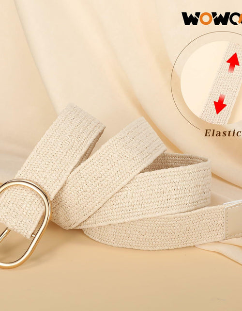 Load image into Gallery viewer, WOWOGO Women Straw Woven Rattan Stretch Belt Boho Beige Waist up to 33" Size
