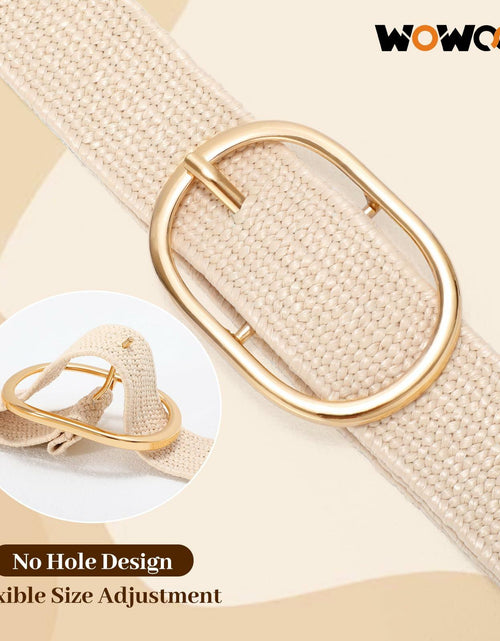 Load image into Gallery viewer, WOWOGO Women Straw Woven Rattan Stretch Belt Boho Beige Waist up to 33" Size
