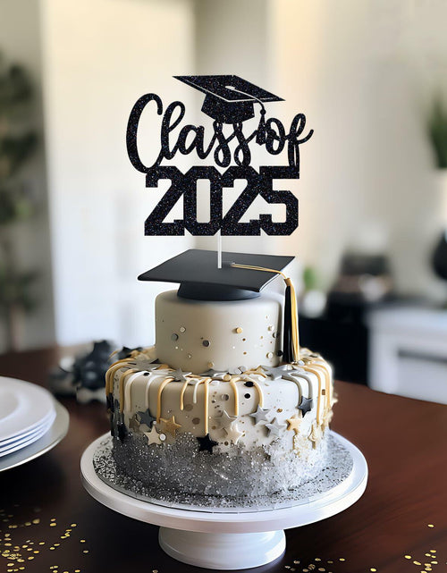 Load image into Gallery viewer, Yotawebery Class of 2025 Cake Topper Graduation Party Decor Black Glitter
