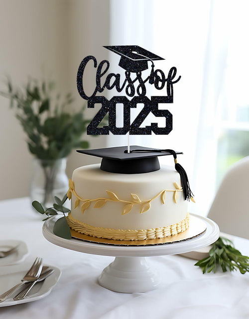 Load image into Gallery viewer, Yotawebery Class of 2025 Cake Topper Graduation Party Decor Black Glitter
