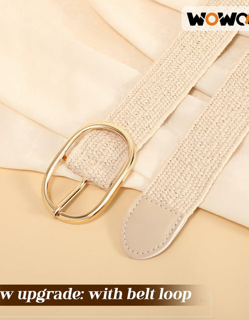 Load image into Gallery viewer, WOWOGO Women Straw Woven Rattan Stretch Belt Boho Beige Waist up to 33" Size
