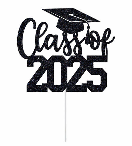 Yotawebery Class of 2025 Cake Topper Graduation Party Decor Black Glitter