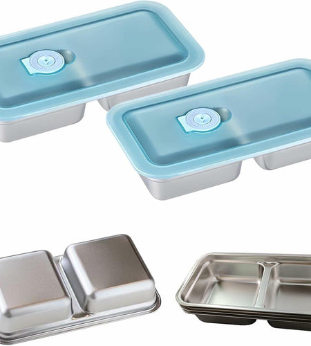 LIGIDAR Reusable Snack Containers 2pcs Stainless Steel Double Compartment