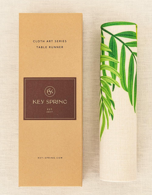 Load image into Gallery viewer, KEY SPRING Leaves Table Runner Cotton Linen Sage Green 12x72in
