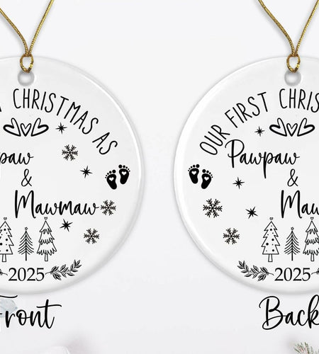 AnhTram97 Our First Christmas Mawmaw Pawpaw Ornament 2025 White Ceramic