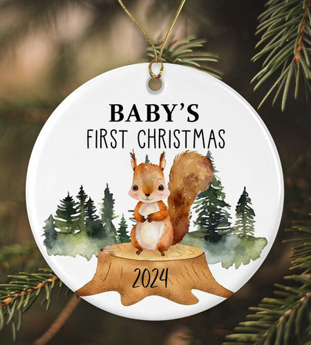 AnhTram97 Squirrel Christmas Ornament 9" White Ceramic Woodland Decor