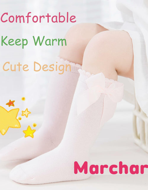 Load image into Gallery viewer, Marchare Baby Girls Knee High Socks Cotton 2 Pack Grey Light Pink 3-5T
