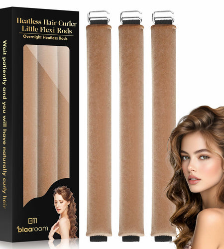 Overnight Heatless Hair Curlers Satin Velvet No Heat Jumbo Rods 3pcs Khaki