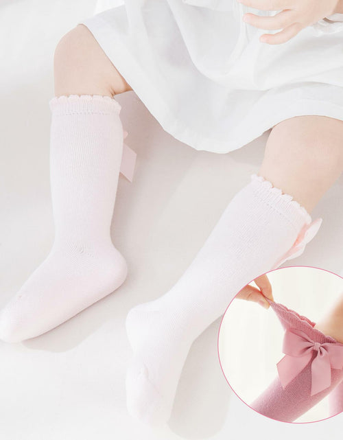 Load image into Gallery viewer, Marchare Baby Girls Knee High Socks Cotton 2 Pack Grey Light Pink 3-5T
