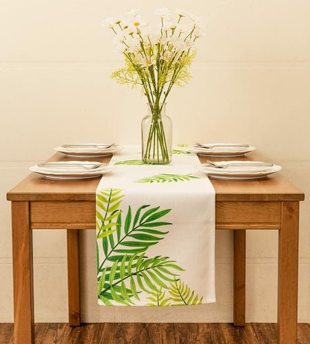 KEY SPRING Leaves Table Runner Cotton Linen Sage Green 12x72in