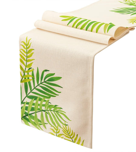 KEY SPRING Leaves Table Runner Cotton Linen Sage Green 12x72in