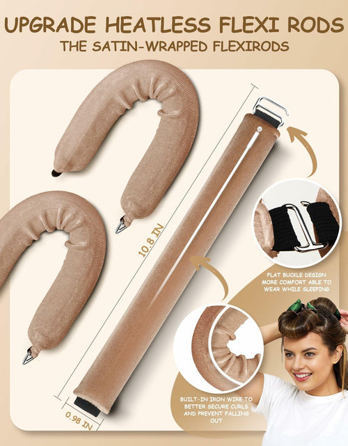 Load image into Gallery viewer, Overnight Heatless Hair Curlers Satin Velvet No Heat Jumbo Rods 3pcs Khaki
