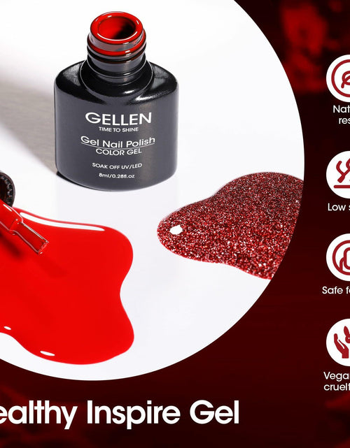 Load image into Gallery viewer, GELLEN Gel Nail Polish Set 6 Colors Burgundy Red Glitter Crimson Celebration
