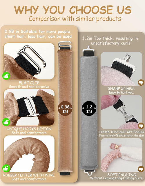 Load image into Gallery viewer, Overnight Heatless Hair Curlers Satin Velvet No Heat Jumbo Rods 3pcs Khaki
