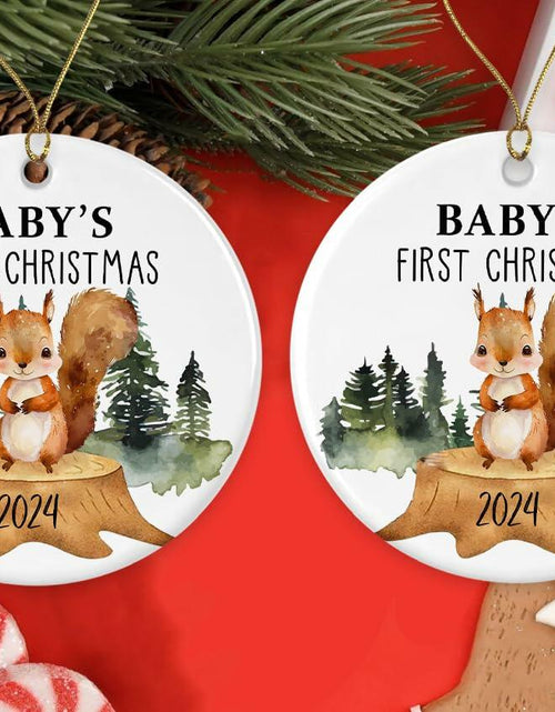 Load image into Gallery viewer, AnhTram97 Squirrel Christmas Ornament 9" White Ceramic Woodland Decor
