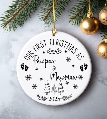 AnhTram97 Our First Christmas Mawmaw Pawpaw Ornament 2025 White Ceramic