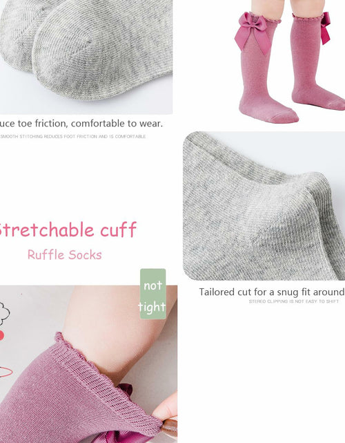 Load image into Gallery viewer, Marchare Baby Girls Knee High Socks Cotton 2 Pack Grey Light Pink 3-5T
