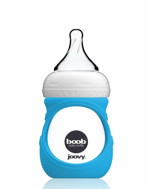 Load image into Gallery viewer, Joovy Boob Silicone Sleeve Blue Fits 5 Ounce Glass Baby Bottle

