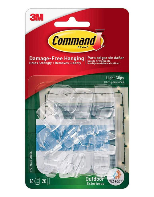 Load image into Gallery viewer, Command Outdoor Light Clips Clear 16 Clips 20 Adhesive Strips
