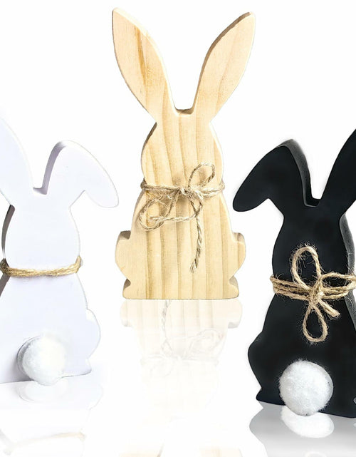 Load image into Gallery viewer, Hryxic 3 Pcs Easter Bunny Wooden Decorations Table Centerpiece White Black
