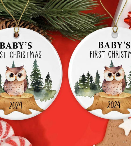 AnhTram97 Owl Baby's First Christmas Ornament Ceramic White Both Sides