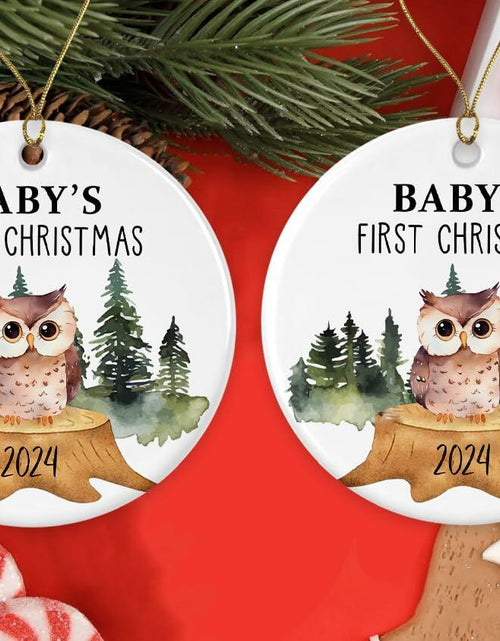 Load image into Gallery viewer, AnhTram97 Owl Baby's First Christmas Ornament Ceramic White Both Sides
