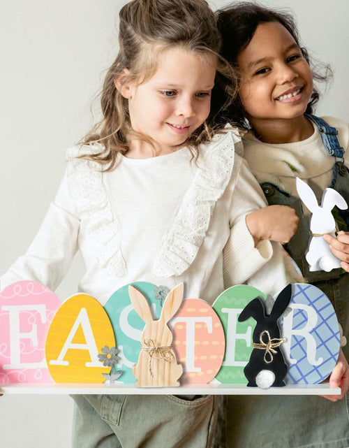 Load image into Gallery viewer, Hryxic 3 Pcs Easter Bunny Wooden Decorations Table Centerpiece White Black
