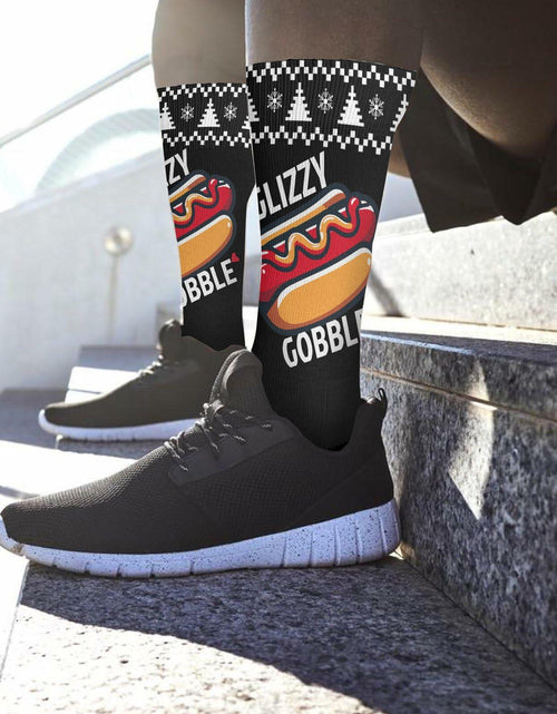 Load image into Gallery viewer, Generic Hot Dog Gobble Socks Unisex Half Calf White Polyester Print
