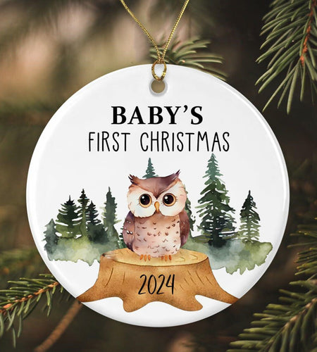 AnhTram97 Owl Baby's First Christmas Ornament Ceramic White Both Sides