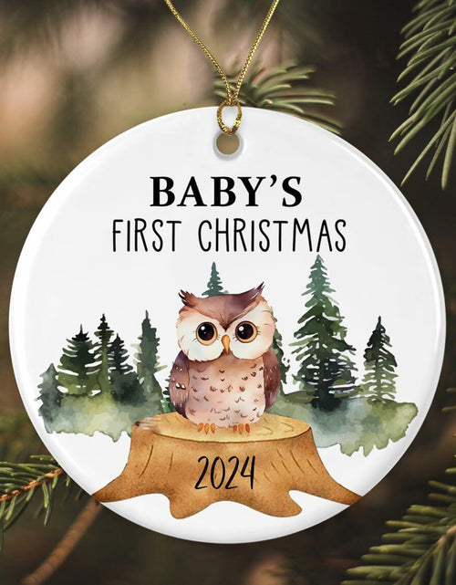 Load image into Gallery viewer, AnhTram97 Owl Baby's First Christmas Ornament Ceramic White Both Sides
